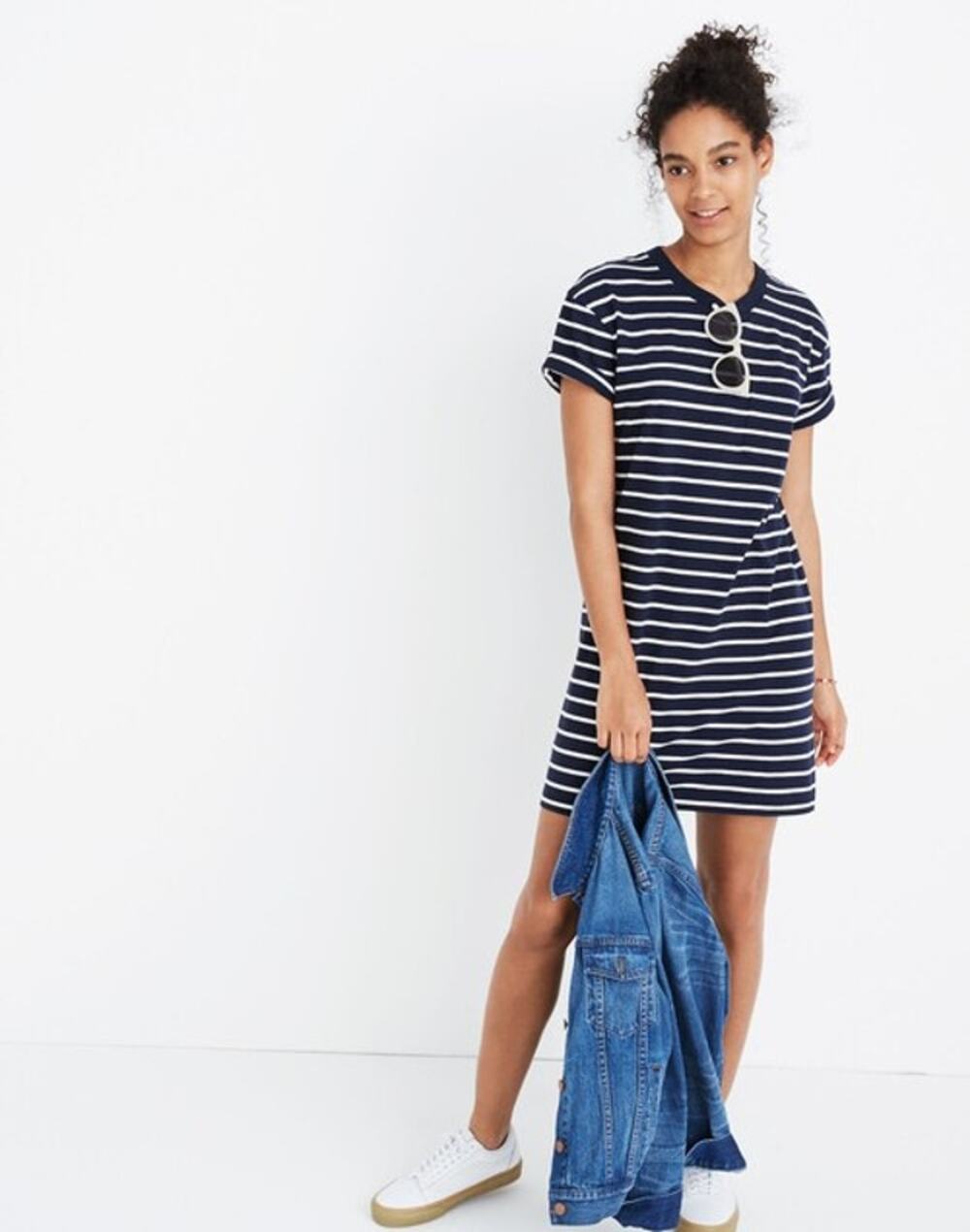 Madewell Striped Pocket Tee Dress Navy Blue 100% Cotton Style H9160 Sz XS
